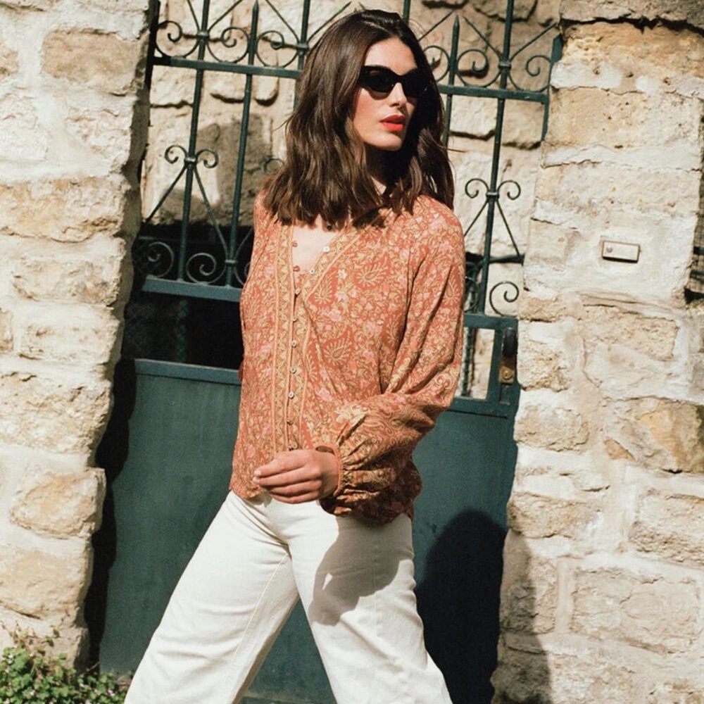 ARNHEM Bohemian Harley blouse in rust rust fall 70s boho blouse - Picture 2 of 10